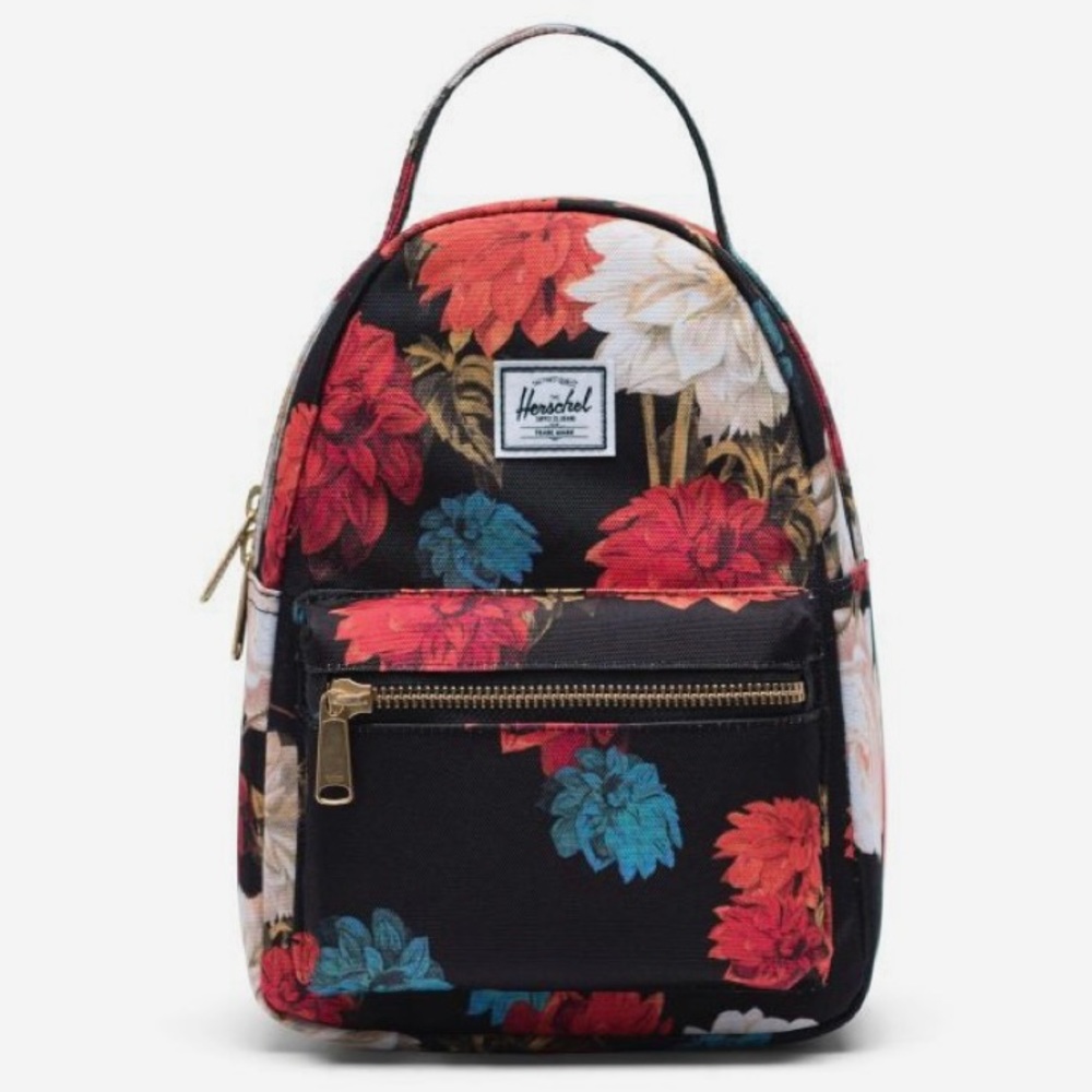 Herschel supply company nova black floral mini backpack purse exc condition - Picture 1 of 7